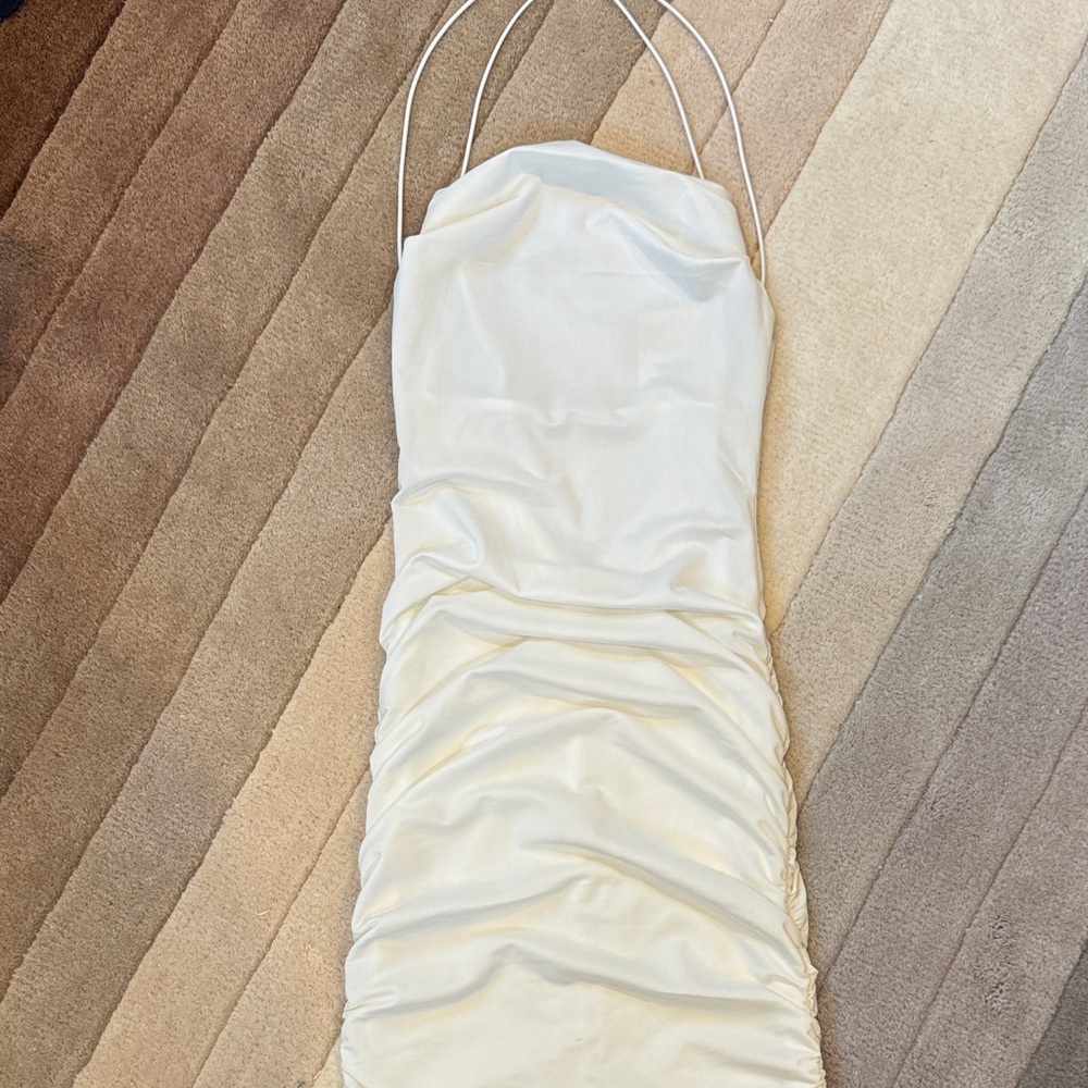 Meshki White Ruched Mini Dress
